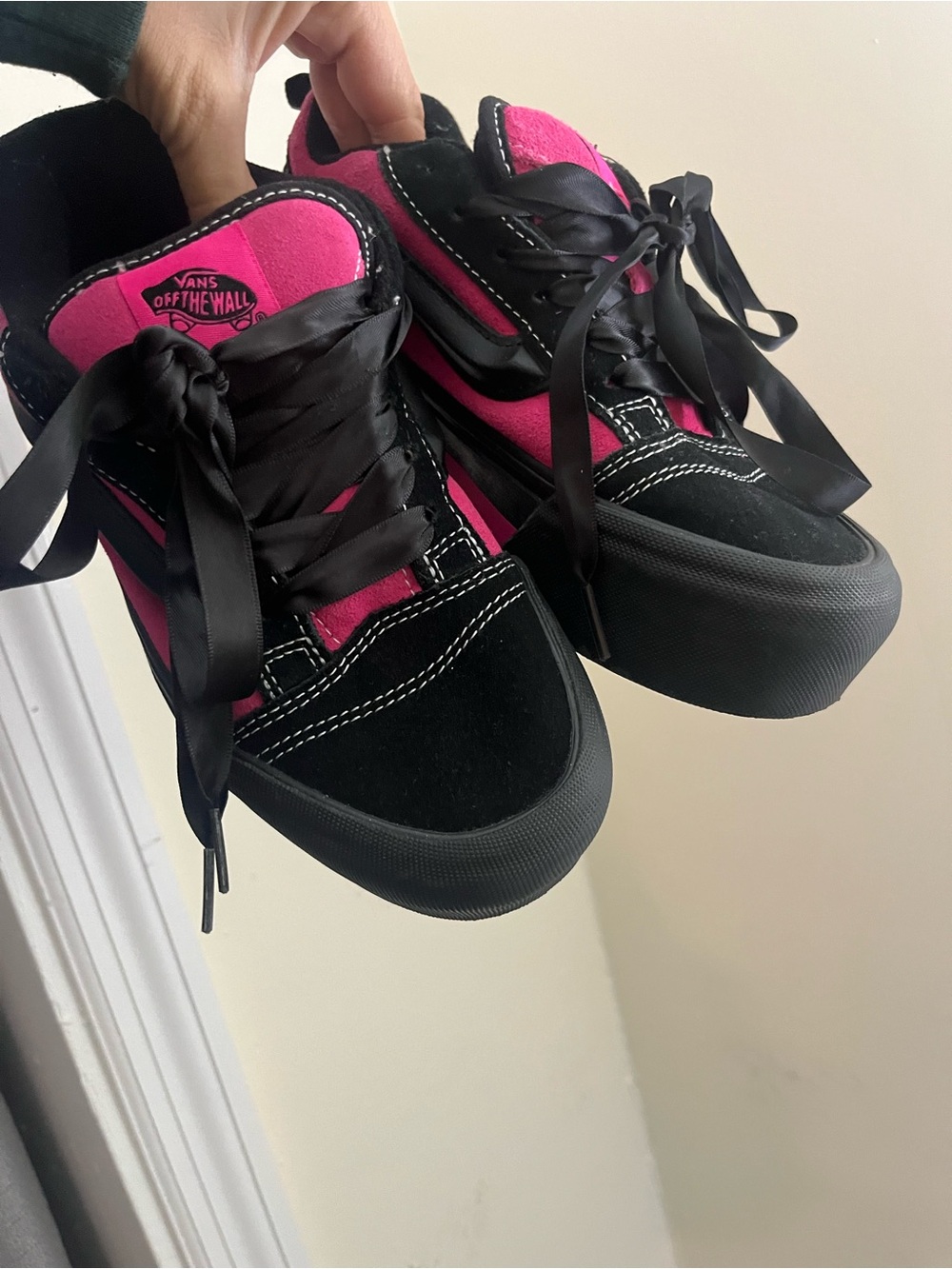 Vans Platform Black and Hot Pink Skate Sneakers 7 - Picture 5 of 10